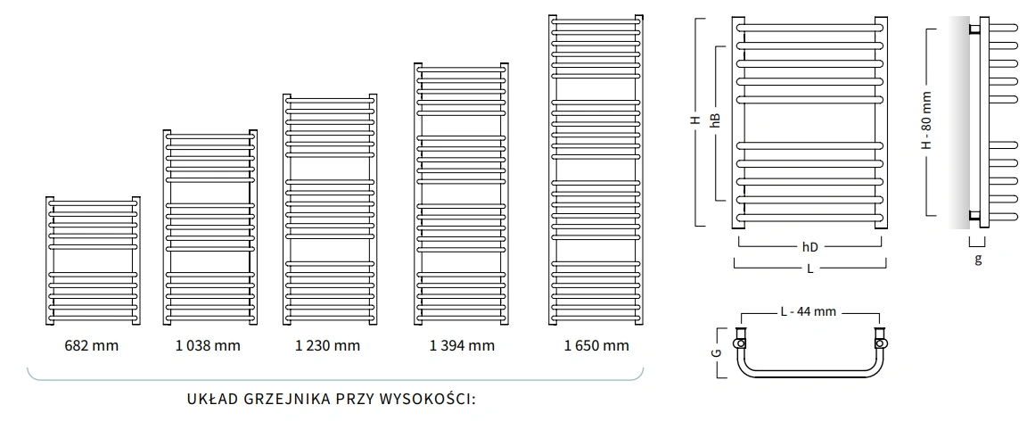 Grzejnik łazienkowy BOLERO INSTALPROJEKT-wymiary-schemat