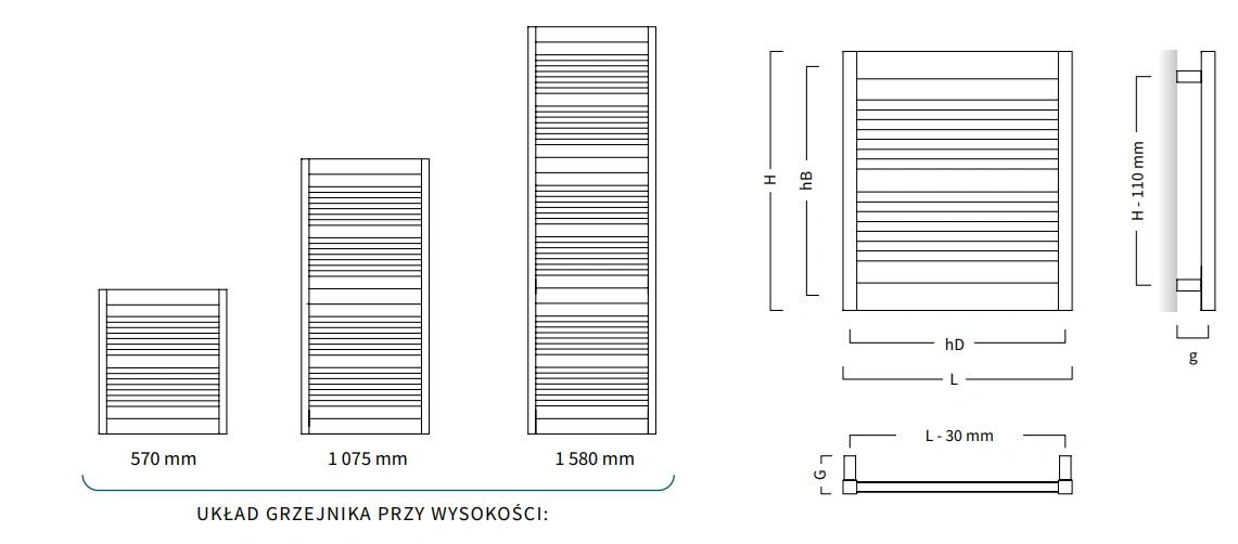 Grzejnik łazienkowy FRAME INSTALPROJEKT-wymiary-schemat