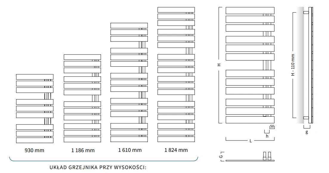 Grzejnik łazienkowy NAMELESS INSTALPROJEKT-wymiary-schemat
