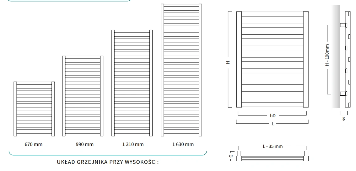 Grzejnik łazienkowy POPPY INSTALPROJEKT-wymiary-schemat