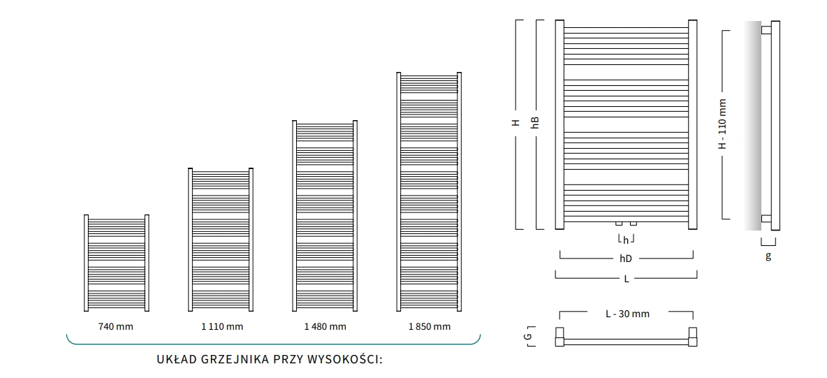 Grzejnik łazienkowy STICK INSTALPROJEKT-wymiary-schemat