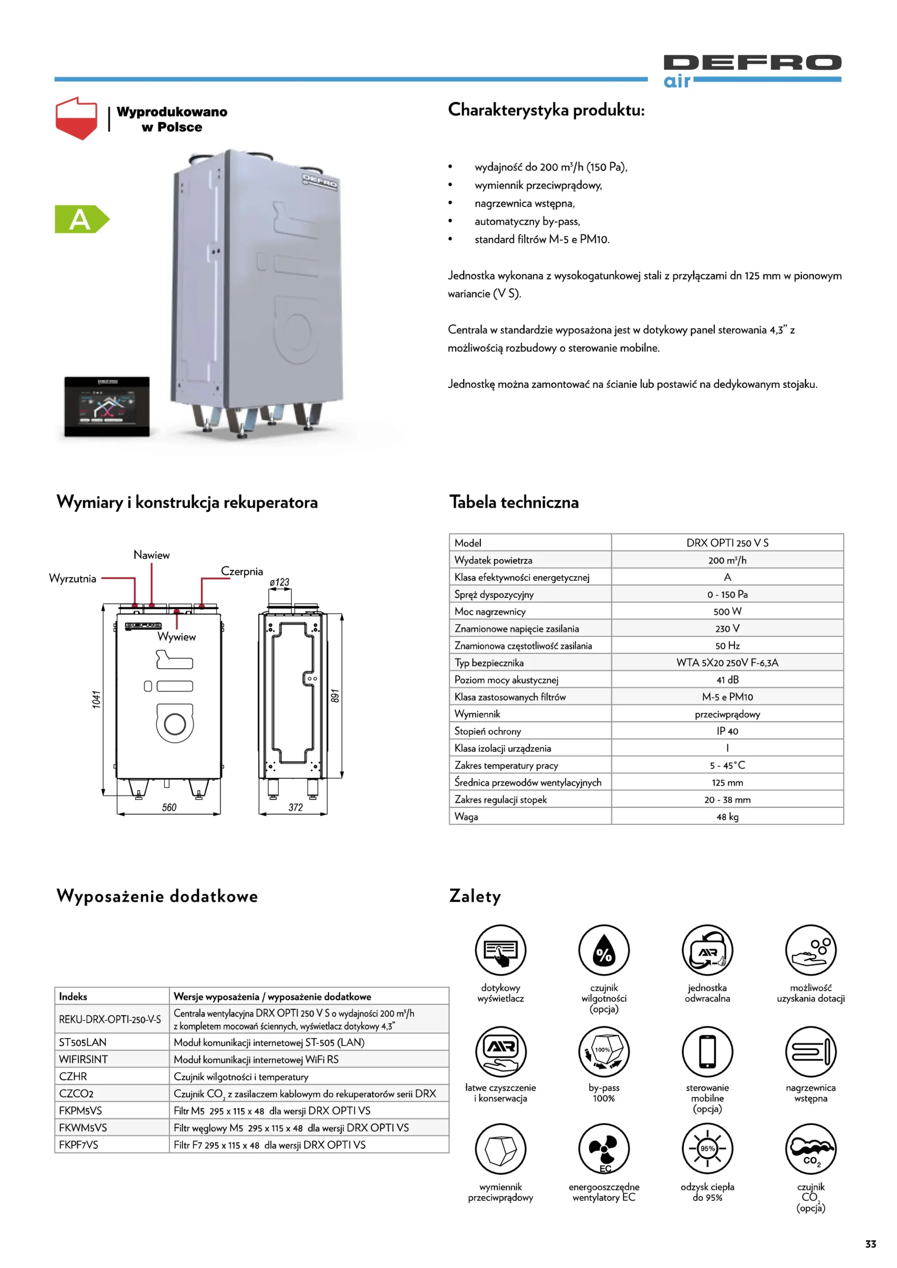 Centrala wentylacyjna DRX OPTI V S Defro-karta-katalogowa