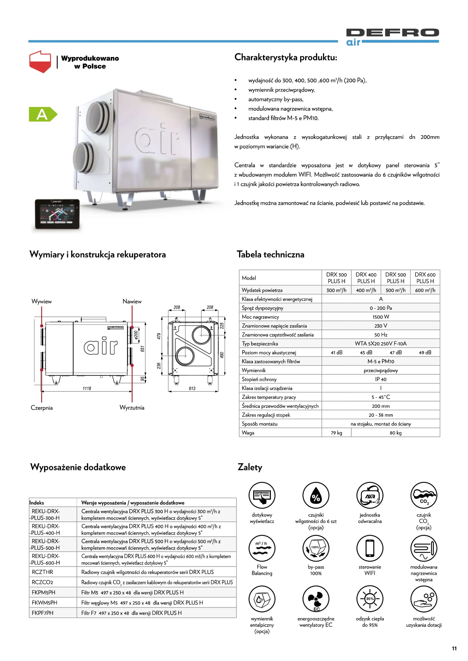 Centrala wentylacyjna DRX PLUS H Defro-karta-katalogowa