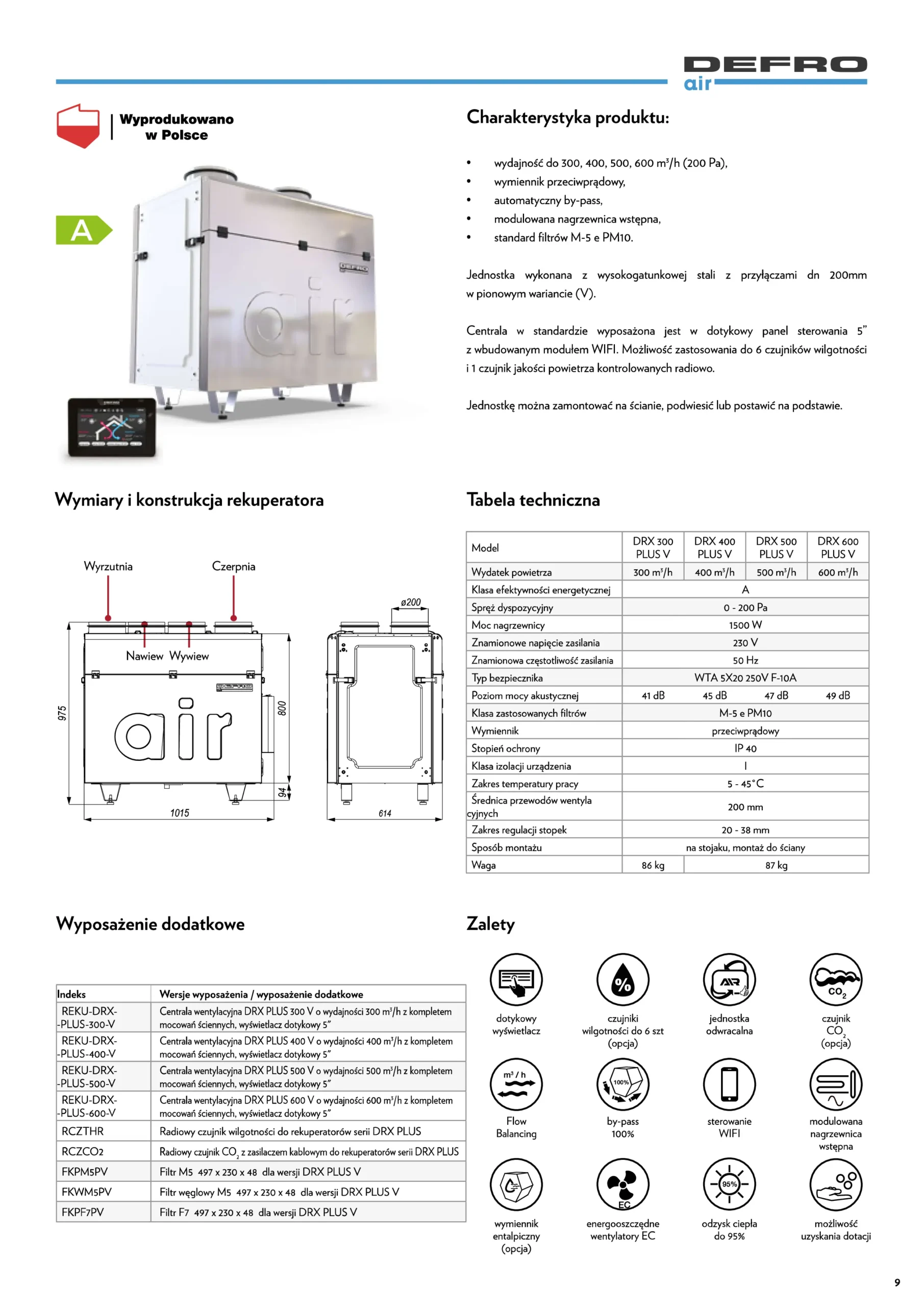 Centrala wentylacyjna DRX PLUS V Defro-karta-katalogowa