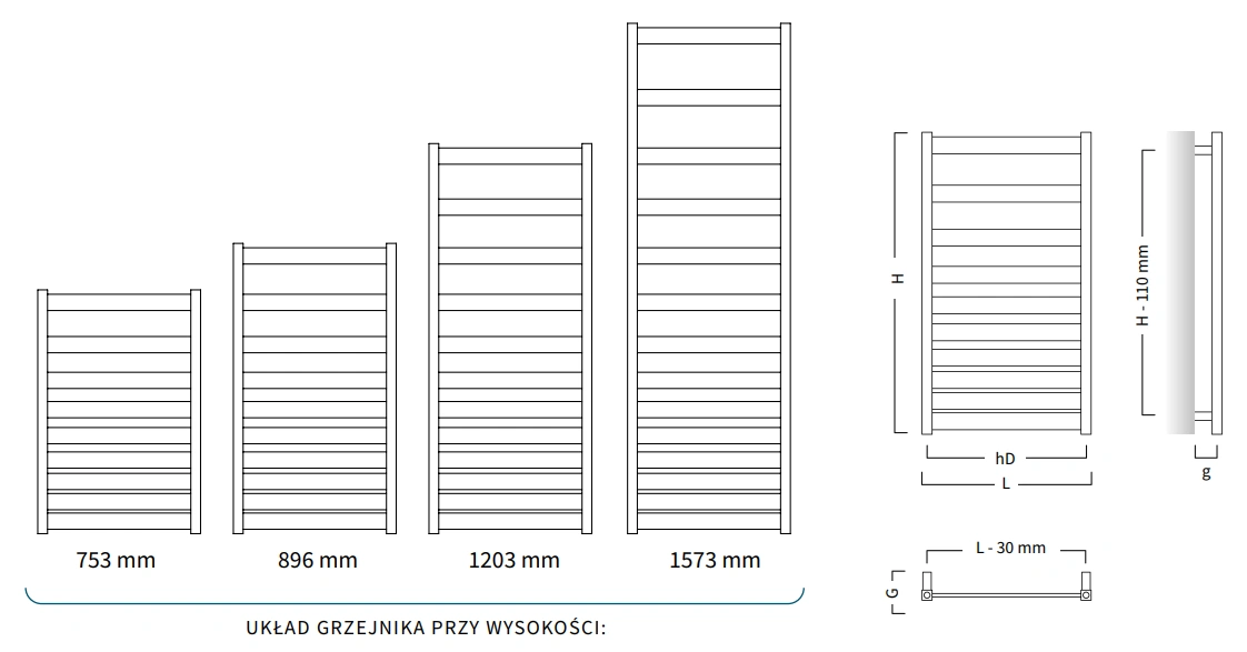 Grzejnik drabinkowy BELTI-wymiary-schemat