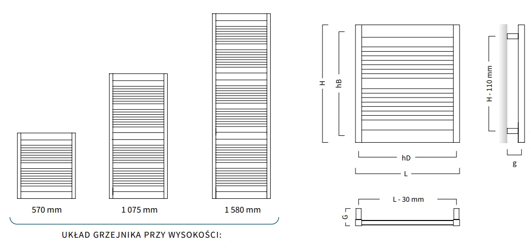 Grzejnik drabinkowy FRAME-wymiary-schemat