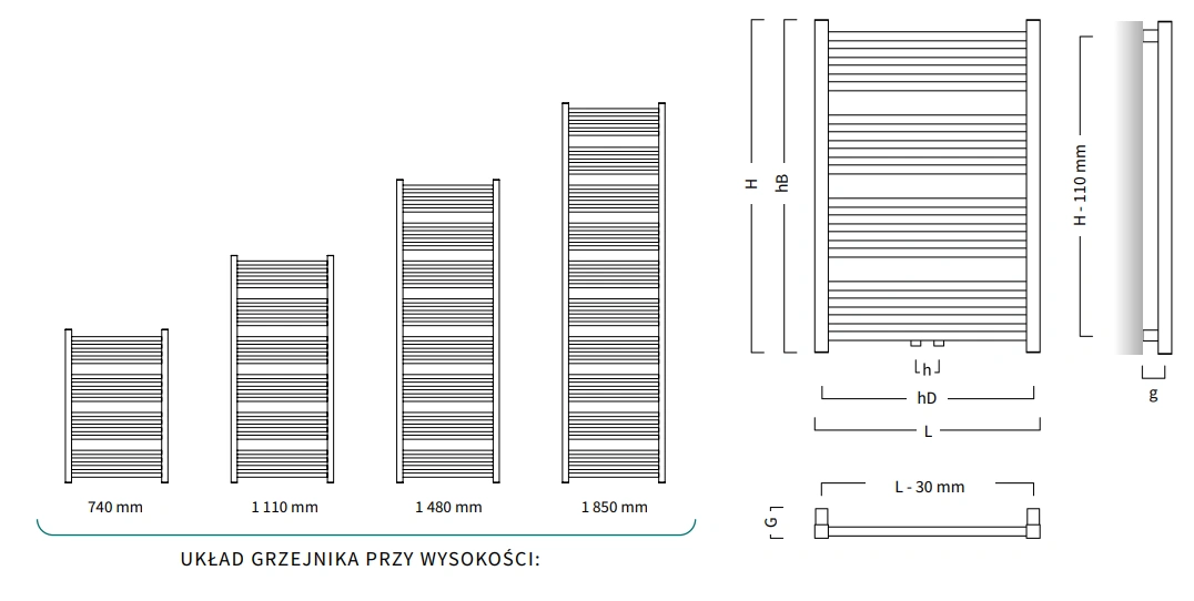 Grzejnik drabinkowy STICK INSTALPROJEKT-wymiary-schemat