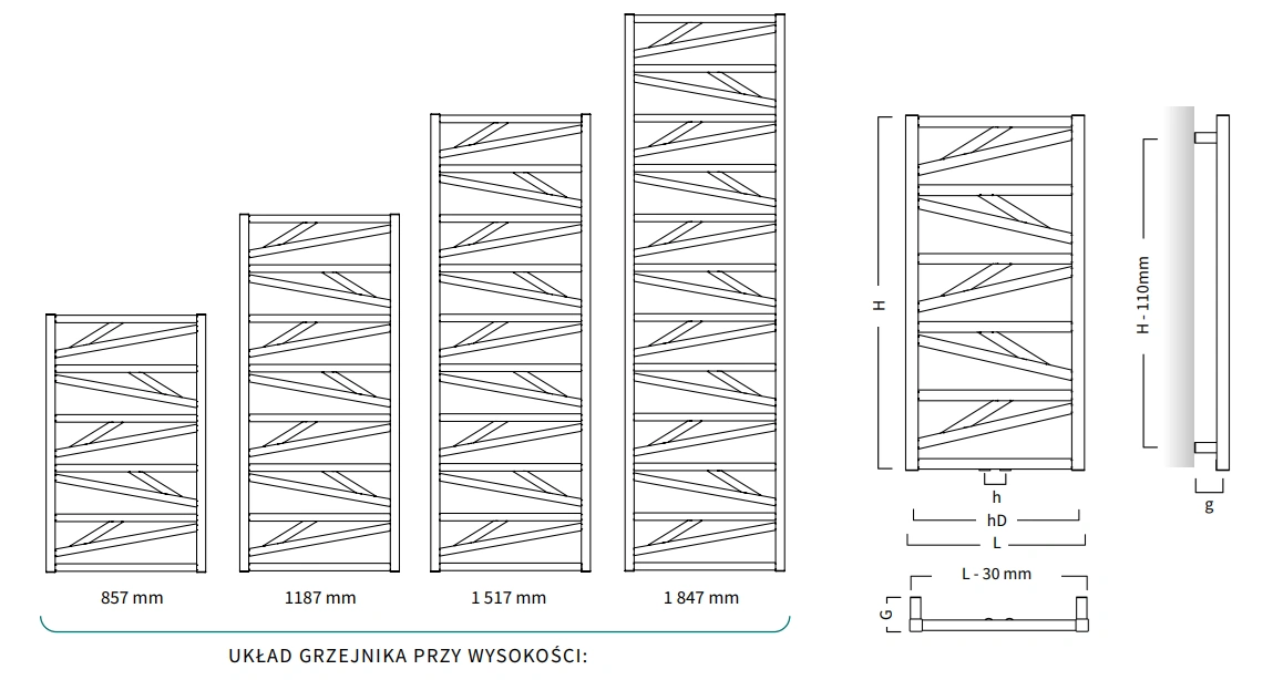 Grzejnik drabinkowy TRICK INSTALPROJEKT-wymiary-schemat