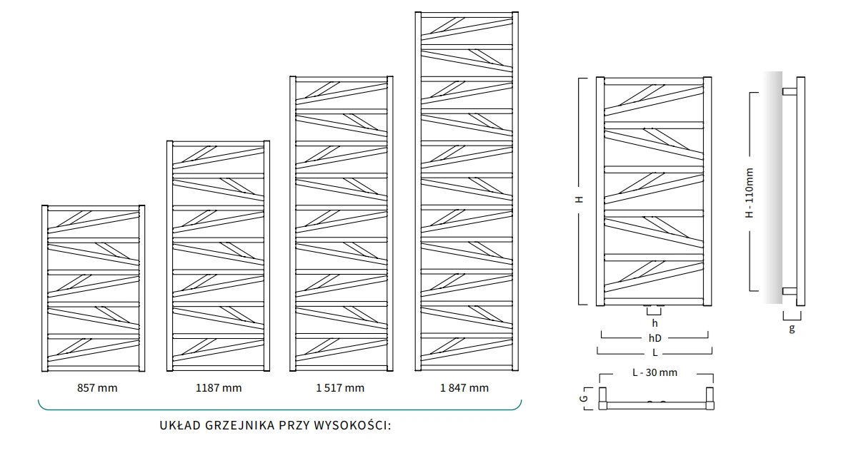 Grzejnik łazienkowy TRICK INSTALPROJEKT-wymiary-schemat