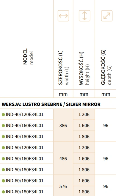 Grzejnik dekoracyjny INDIVI INSTALPROJEKT-wymiary