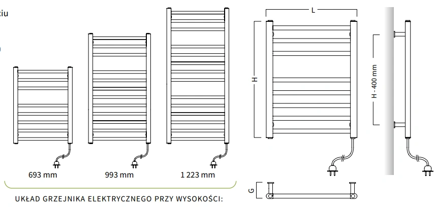 Grzejnik elektryczny VIKING ELECTRO INSTALPROJEKT-wymiary-schemat