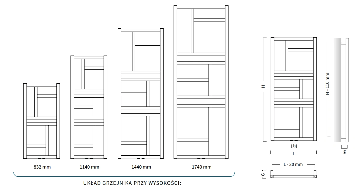 Grzejnik łazienkowy MONDRIAN INSTALPROJEKT-wymiary-schemat