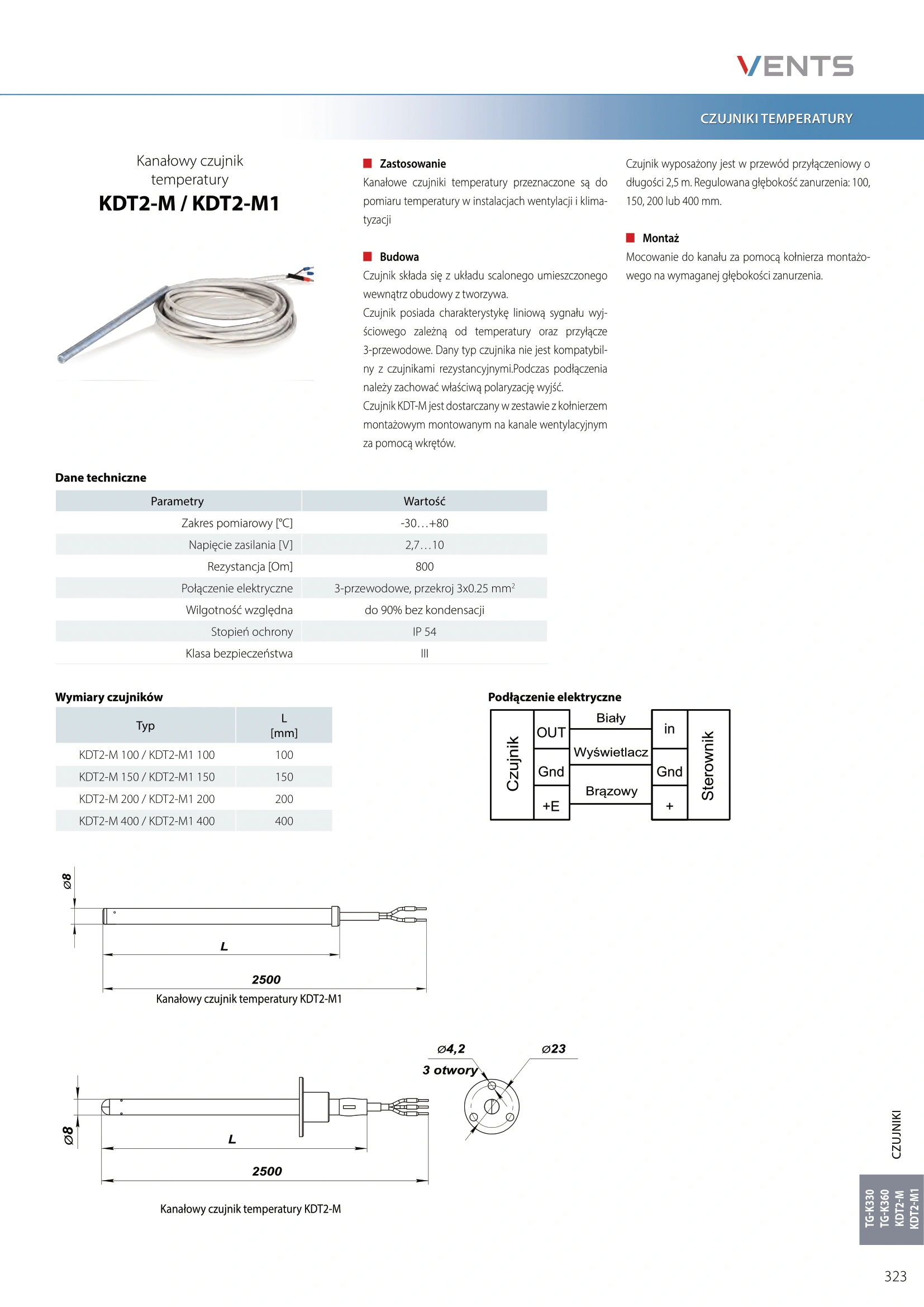 Kanałowy czujnik temperatury KDT2 M1 VENTS-KK