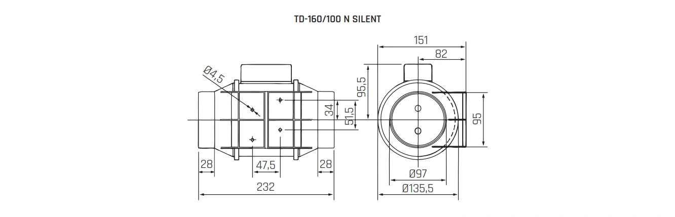 Wentylator kanałowy TD SILENT VENTURE INDUSTRIES-wymiary-1
