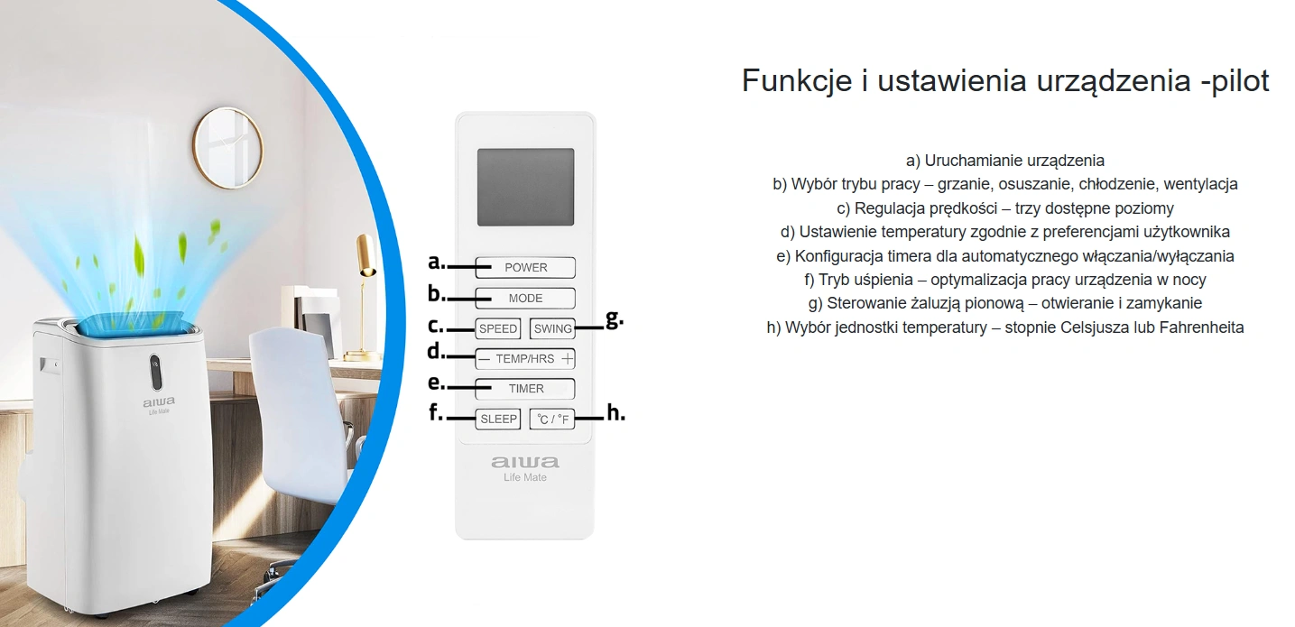 Klimatyzator przenośny Yuki 3,5 kW AIWA-PAC12Y2-pilot