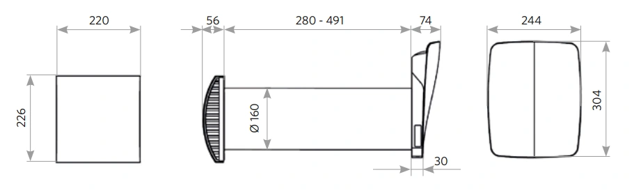 Rekuperator ścienny AIRO+ 160 HAVACO-wymiary-i-rysunek