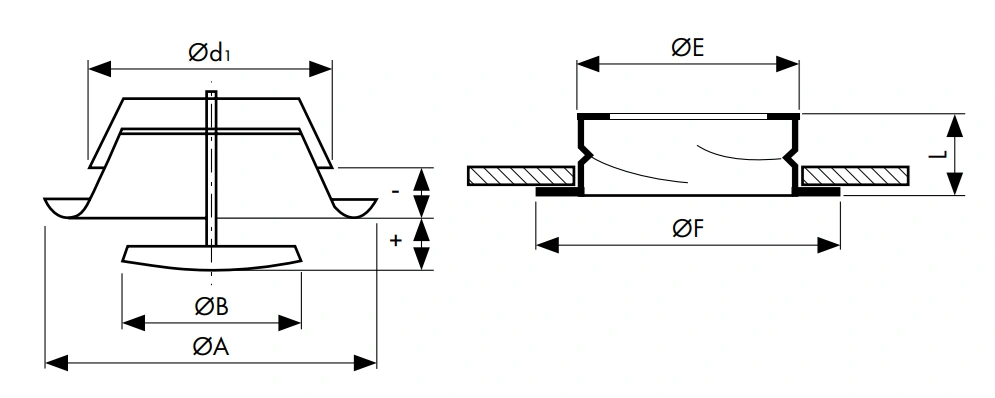 Zawór wywiewny z ramką montażową EV-A2-HAVACO-wymiary-schemat