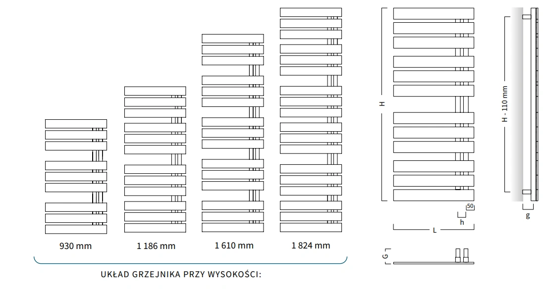 Grzejnik drabinkowy NAMELESS InstalProjekt-wymiary-schemat