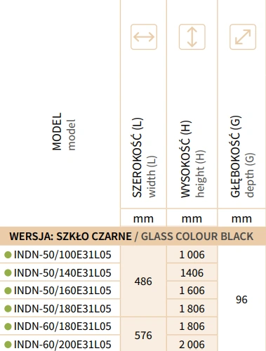 Grzejnik elektryczny Indivi New InstalProjekt czarny-wymiary