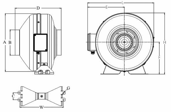 Wentylator kanałowy ICB-P-EC HAVACO-wymiary-schemat