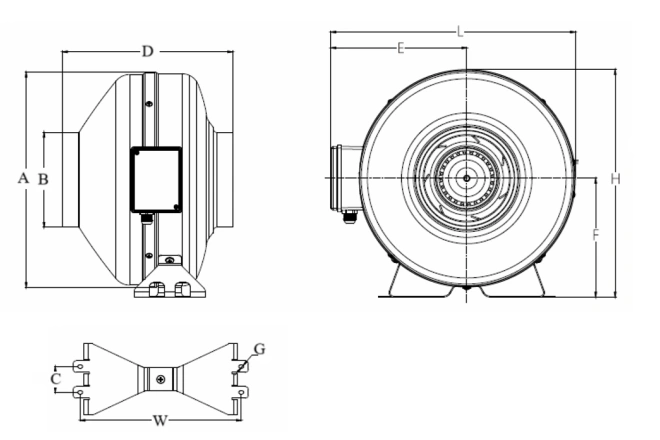 Wentylator kanałowy ICB-P HAVACO-wymiary-schemat