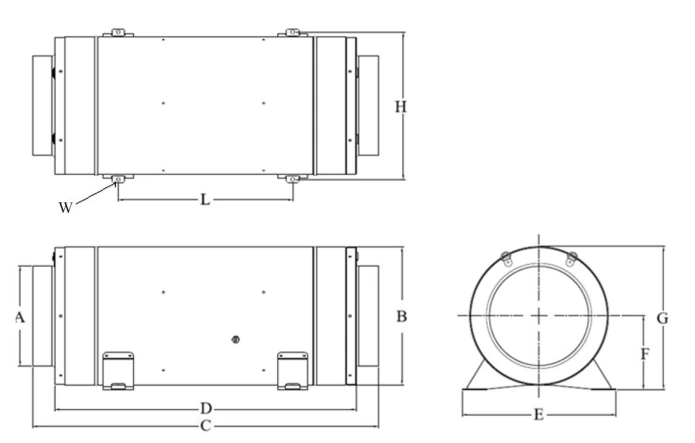 Wentylator kanałowy ICS-EC HAVACO-wymiary-schemat