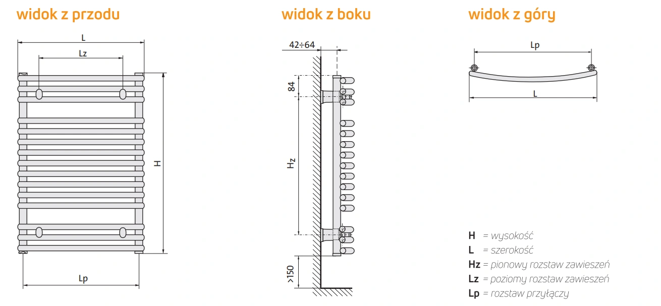 Grzejnik łazienkowy SANTORINI-C PURMO RAL9016-wymiary-schemat