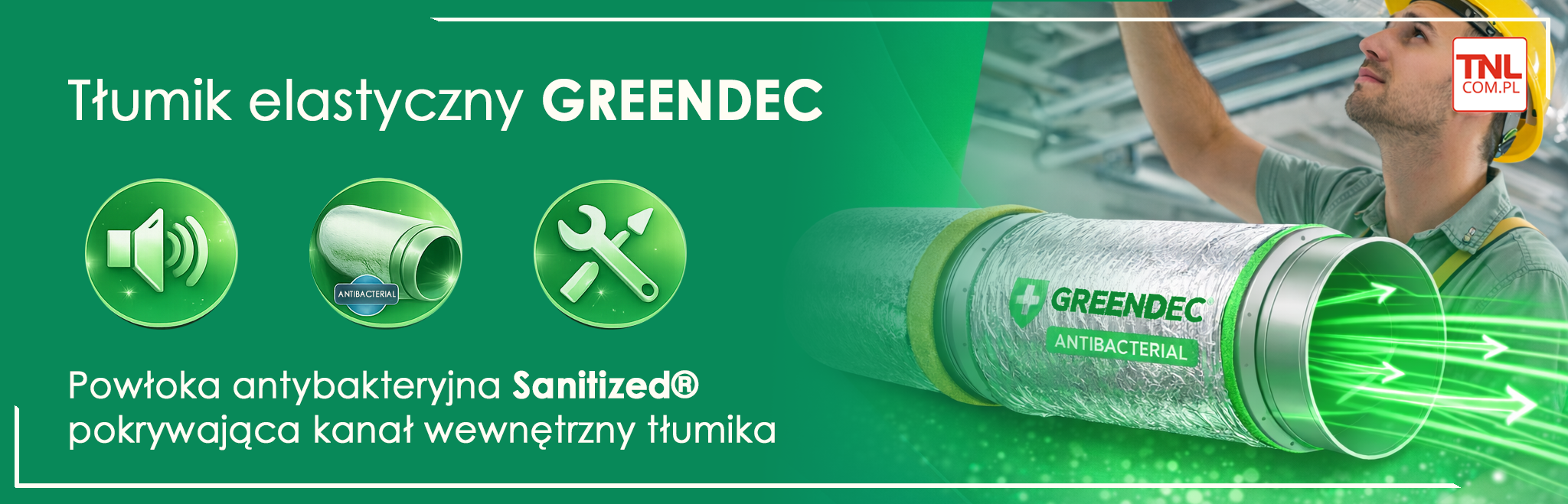 Tłumik elastyczny antybakteryjny GREENDEC skuteczna redukcja hałasu