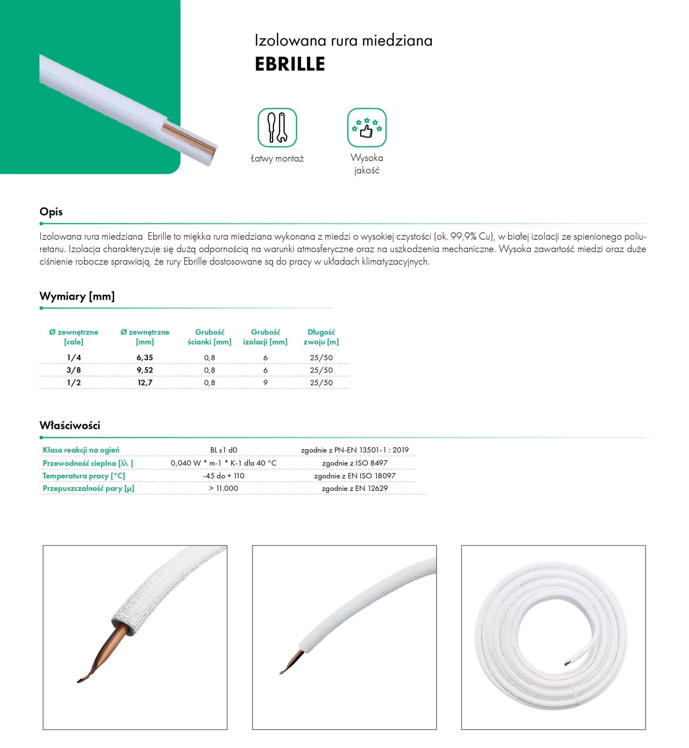 Izolowana rura miedziana EBRILLE karta katalogowa